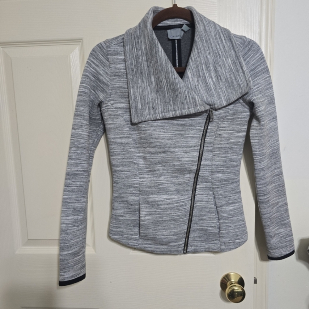 Athleta Gray Asymmetrical Zip Blazer